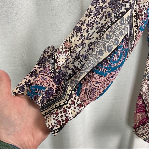 Stitch Fix Lavender Brown Burgundy Jenna Split Neck Silk Blouse Sz.M NWT - Picture 4 of 11